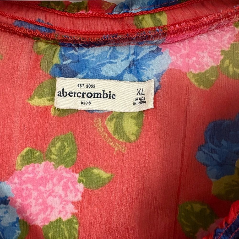 Abercrombie Kids Y2K Red Floral Sheer Stretch Ruffle Top XL Preppy Cute Vintage - Picture 3 of 9
